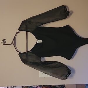 Lelis Black Velour Sheer Poof Sleeve Bodysuit